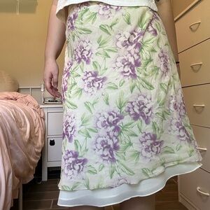 ann taylor purple and green midi skirt